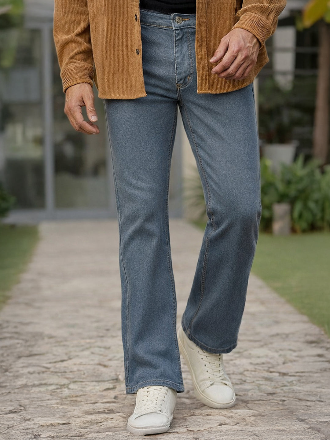 Men's Light Grey Washed Bootcut Jeans Stretchable