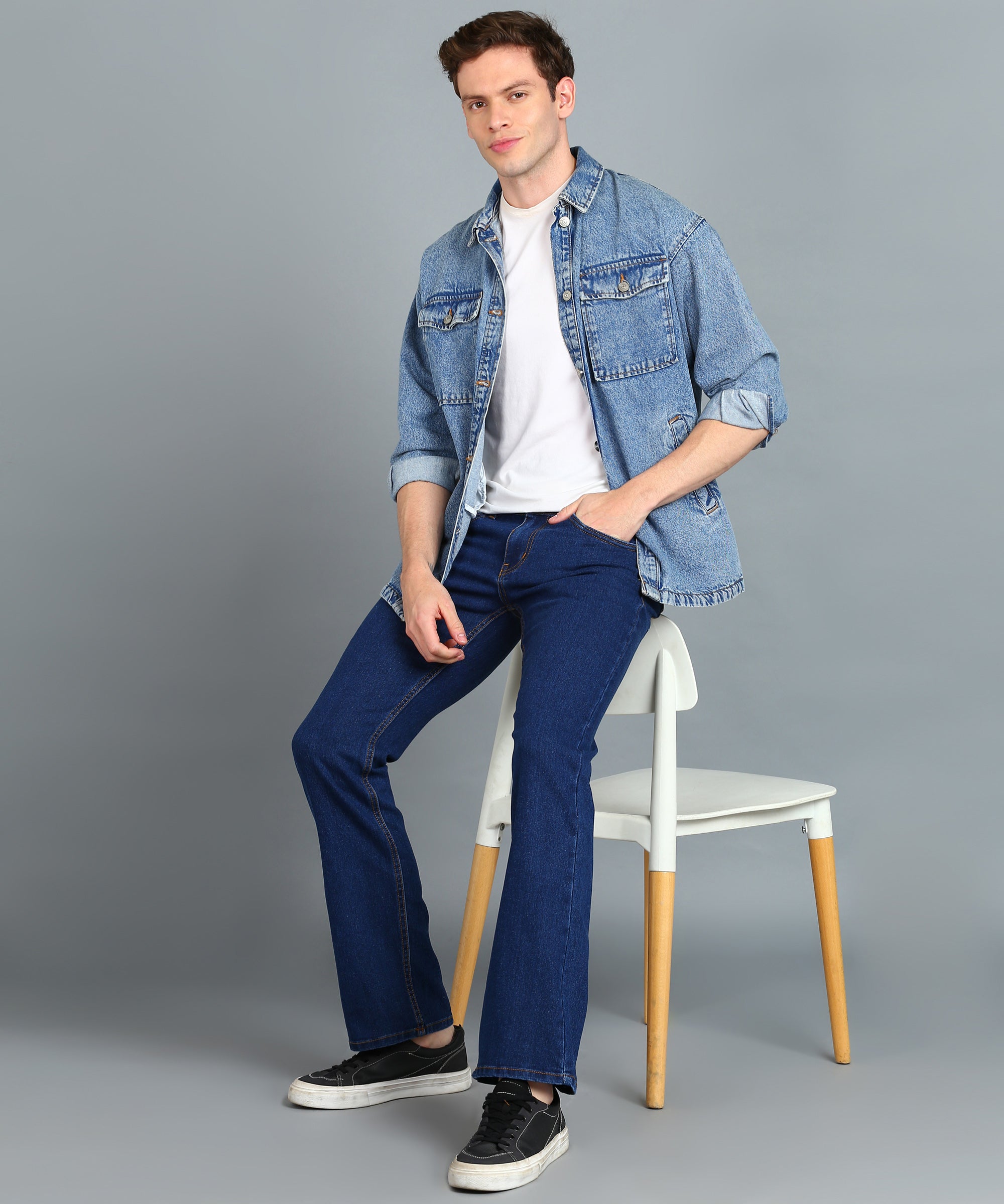 Men's Blue Washed Bootcut Jeans Stretchable