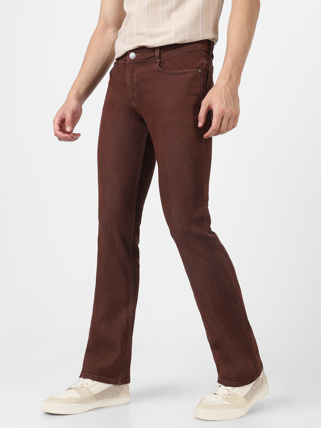 Men's Brown Washed Bootcut Jeans Stretchable