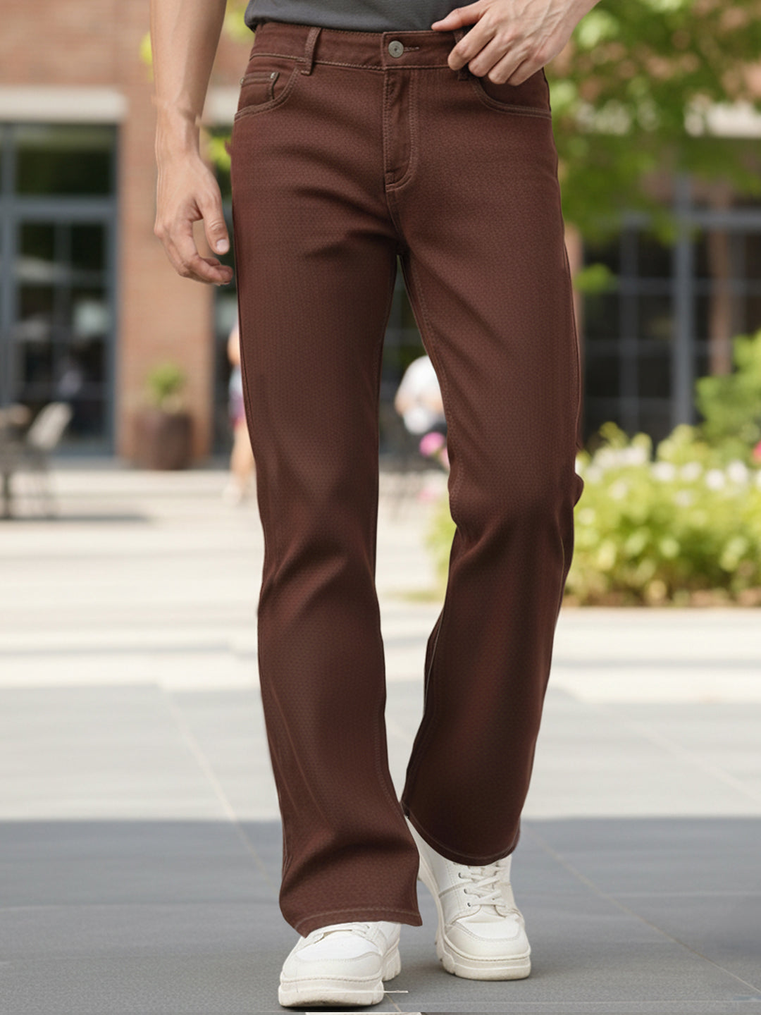 Men's Brown Washed Bootcut Jeans Stretchable