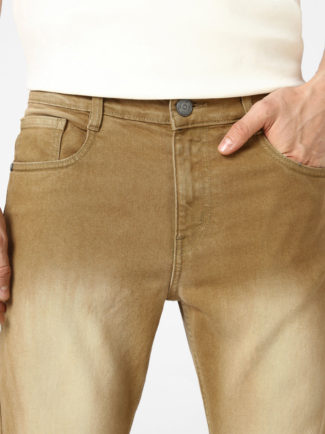 Men's Khaki Washed Bootcut Jeans Stretchable