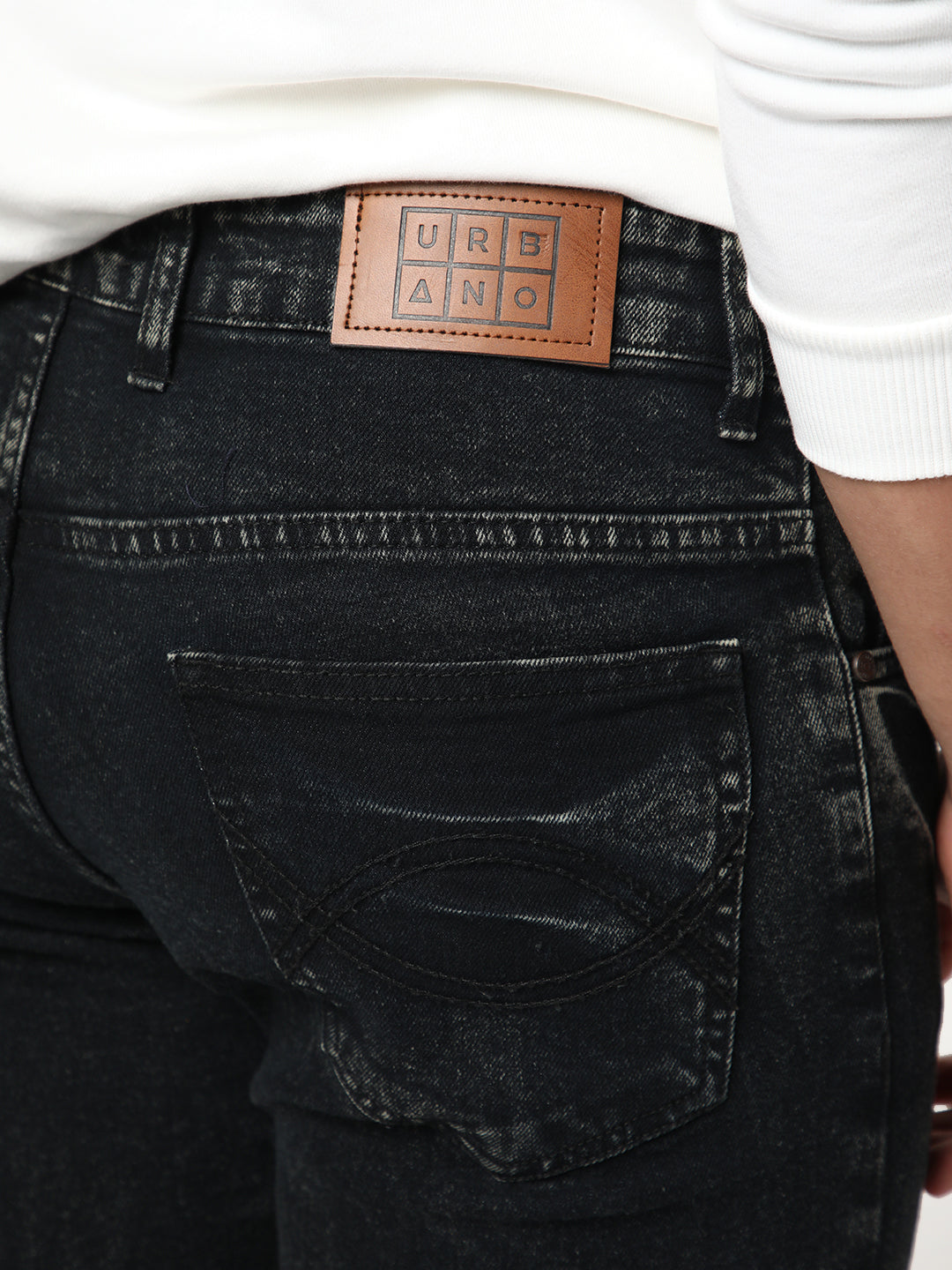 Men's Black Bootcut Fit Mid Rise Acid Wash Jeans Stretchable