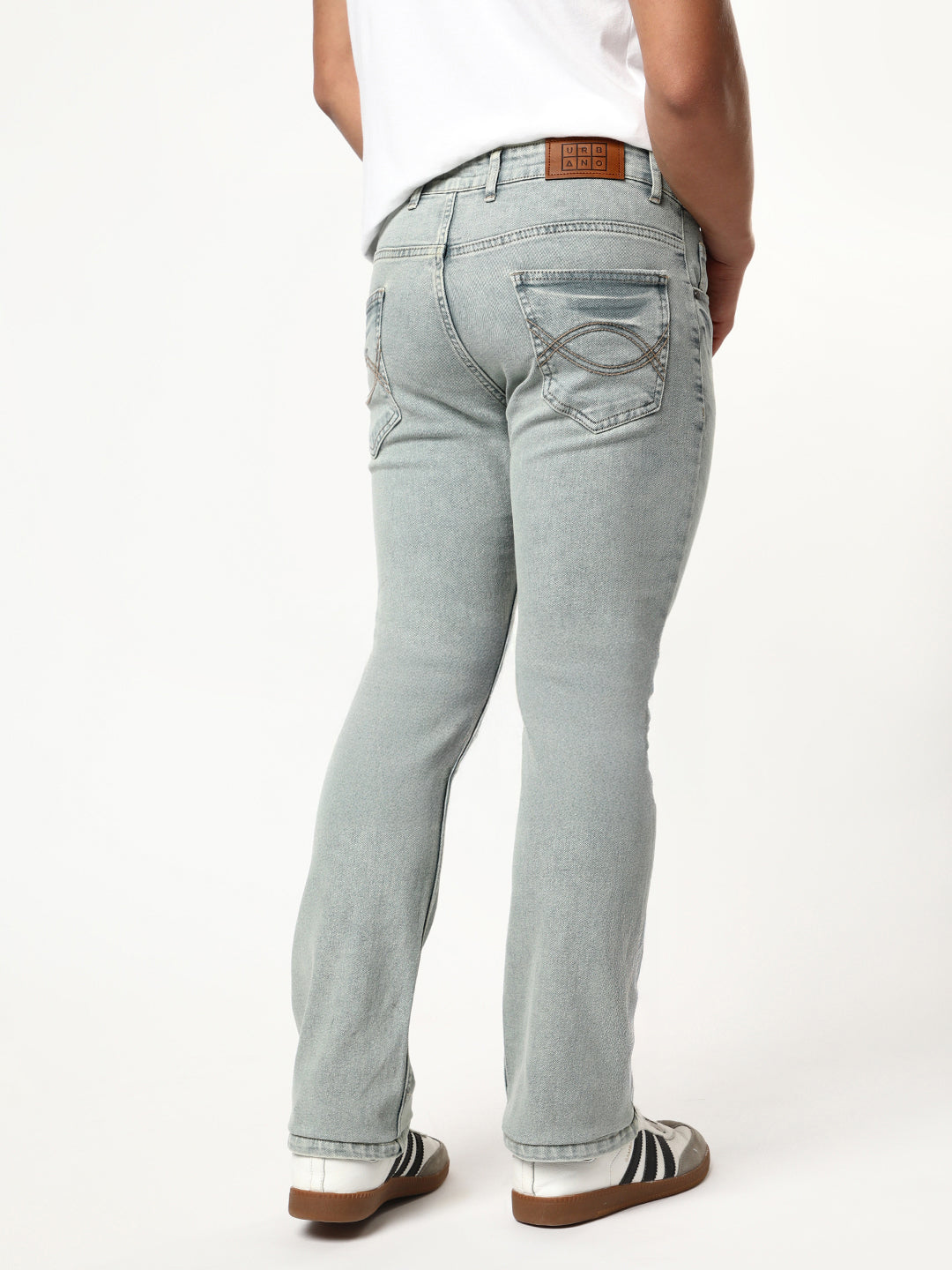 Men's Ice Grey Bootcut Fit Mid Rise Acid Wash Jeans Stretchable