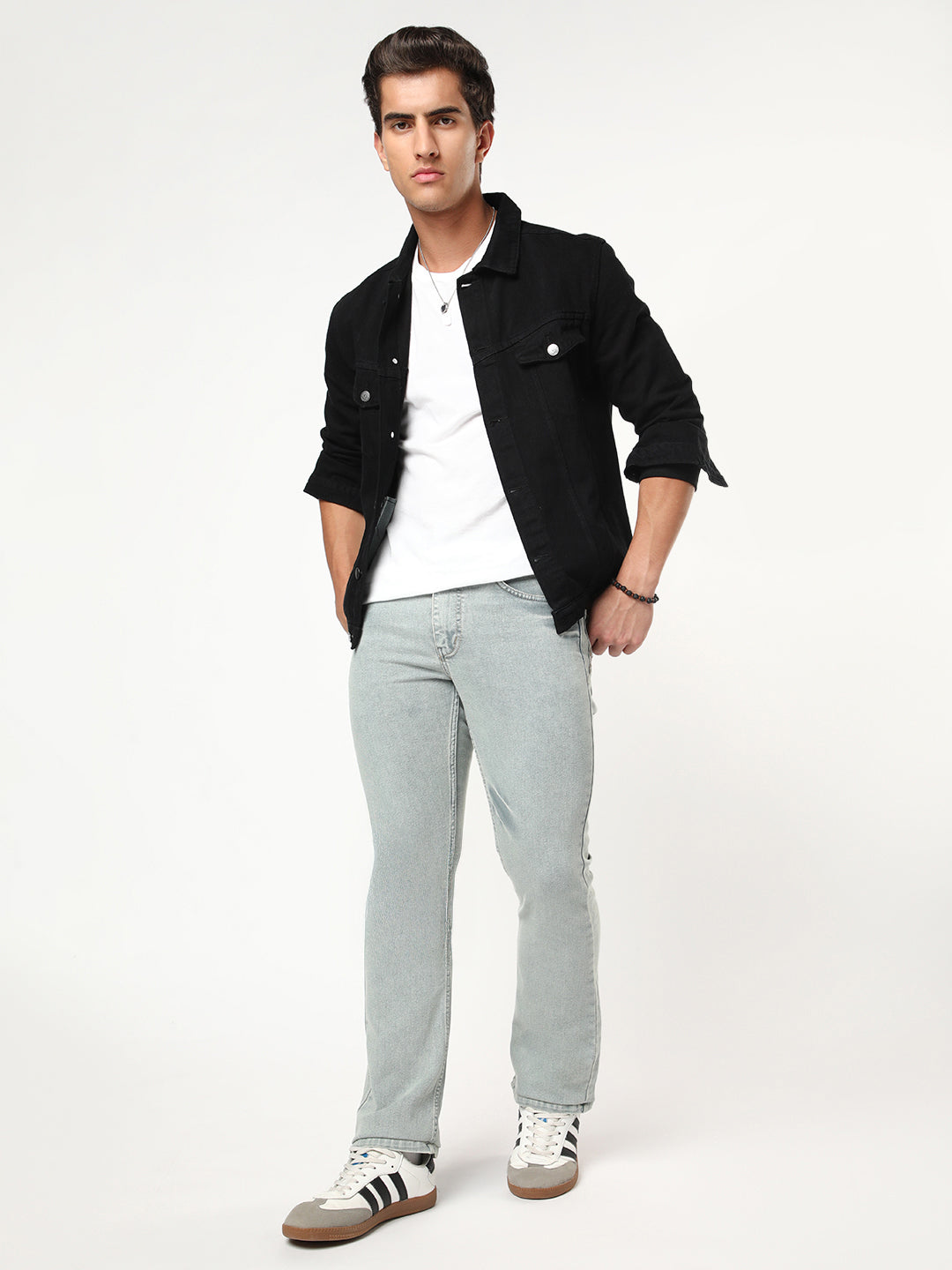 Men's Ice Grey Bootcut Fit Mid Rise Acid Wash Jeans Stretchable