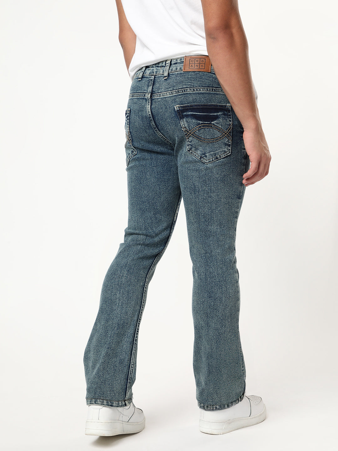 Men's Light Blue Bootcut Fit Mid Rise Acid Wash Jeans Stretchable