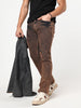Men's Light Brown Bootcut Fit Mid Rise Acid Wash Jeans Stretchable