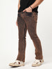 Men's Light Brown Bootcut Fit Mid Rise Acid Wash Jeans Stretchable