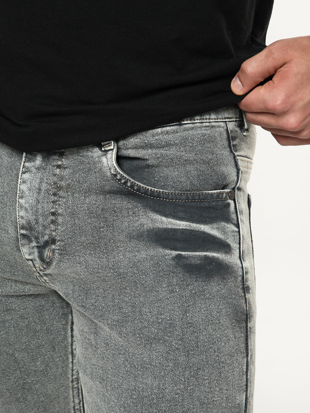 Men's Light Grey Bootcut Fit Mid Rise Acid Wash Jeans Stretchable