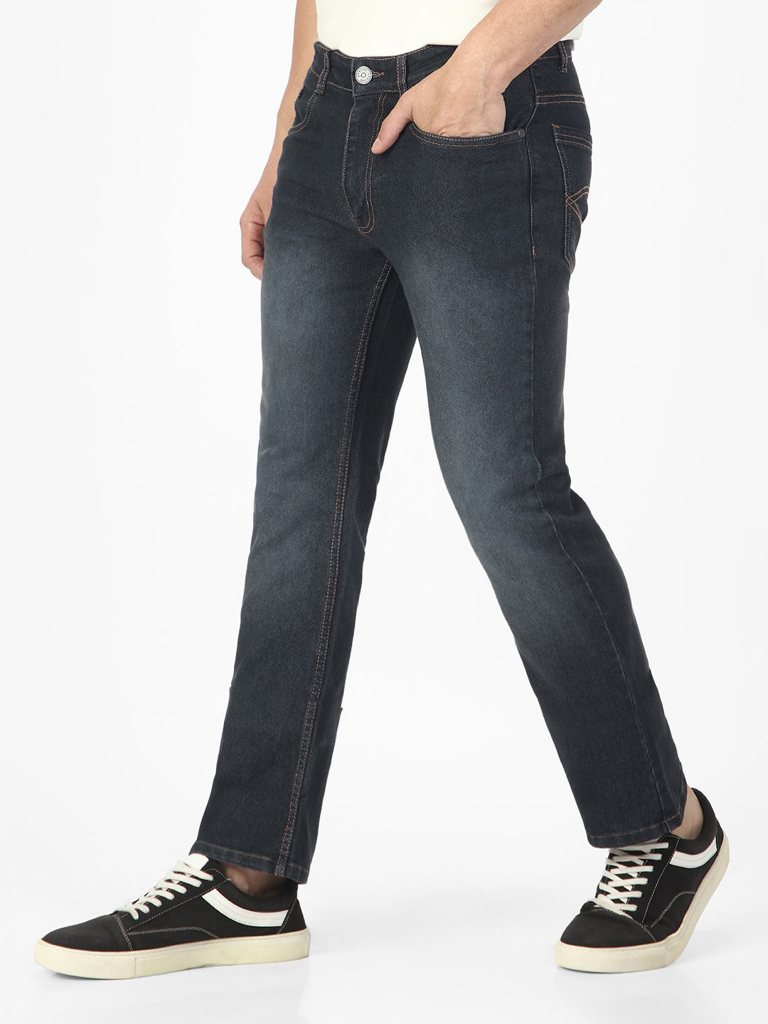 Men's Dark Grey Washed Bootcut Jeans Stretchable
