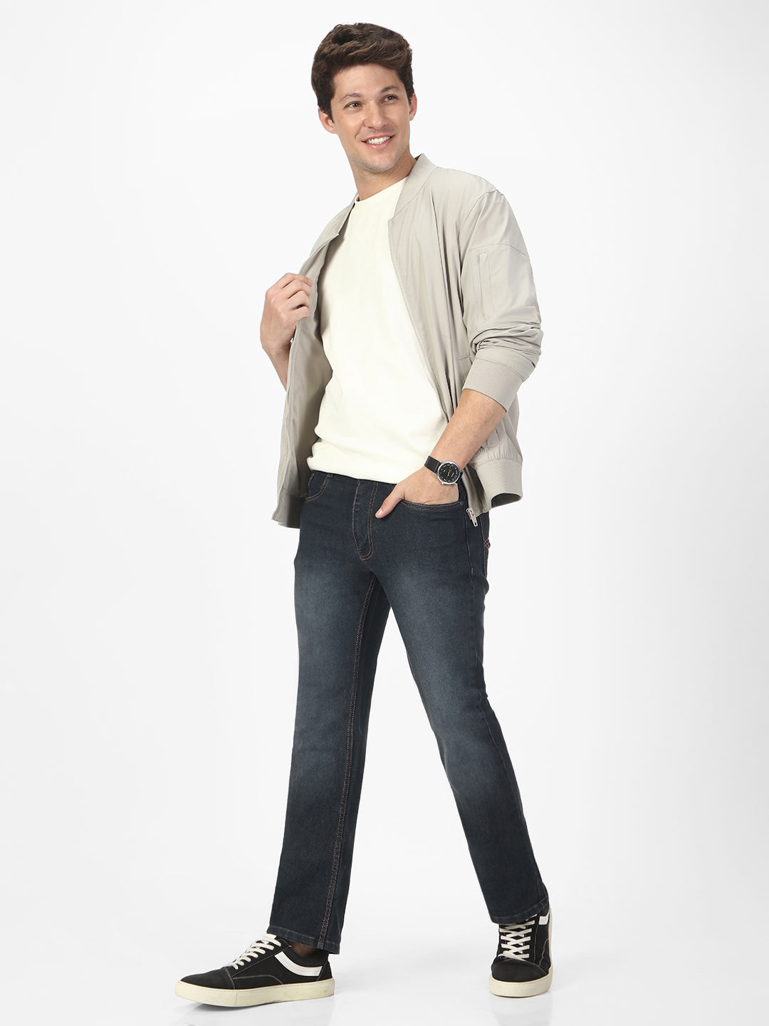 Men's Dark Grey Washed Bootcut Jeans Stretchable