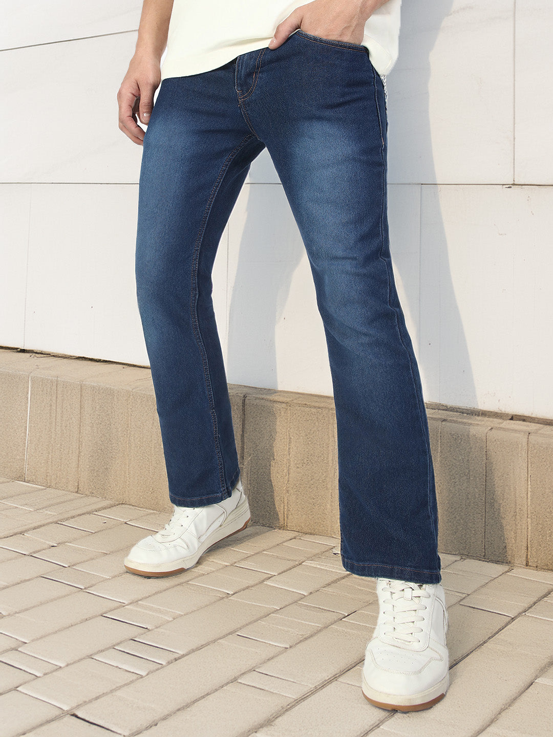 Men's Blue Washed Bootcut Jeans Stretchable