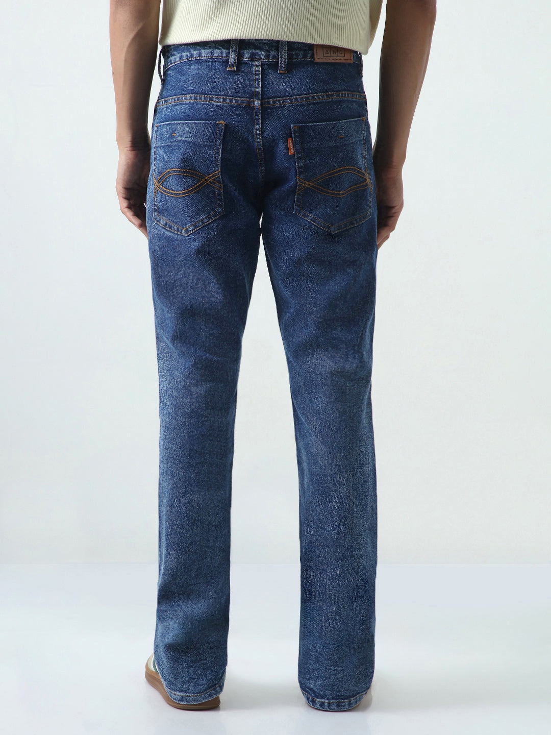 Men's Dark Blue Washed Bootcut Jeans Stretchable