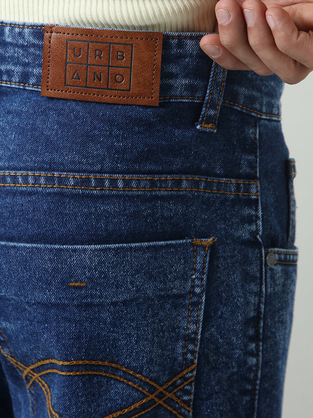 Men's Dark Blue Washed Bootcut Jeans Stretchable
