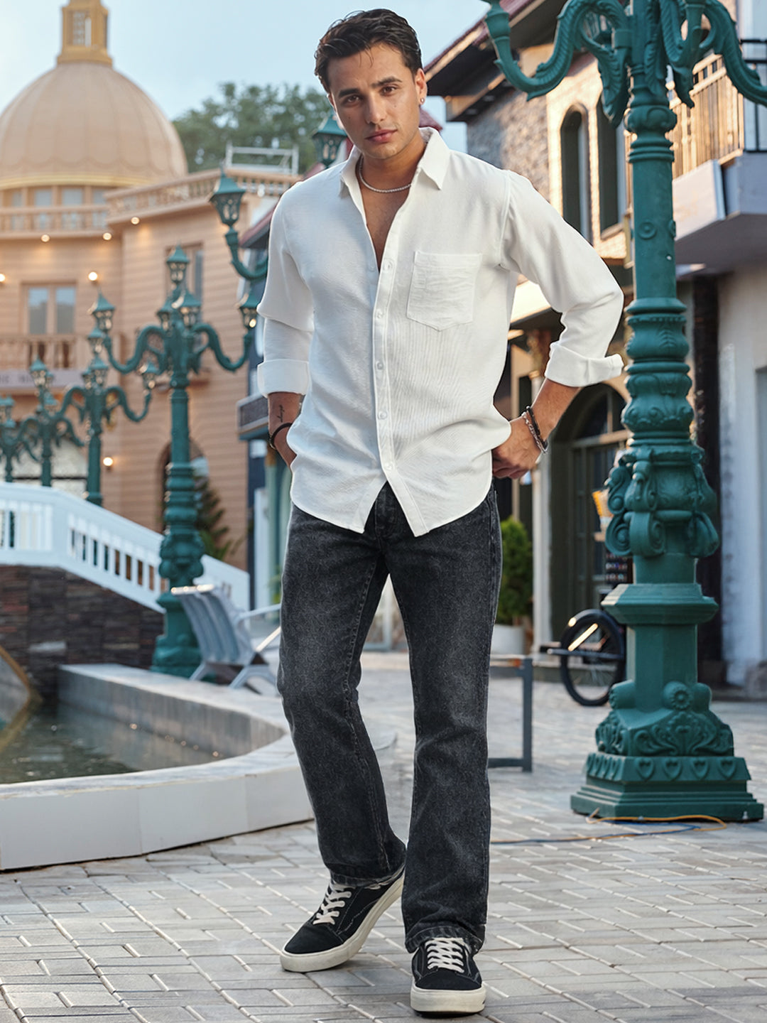 Men's Dark Grey Washed Bootcut Jeans Stretchable