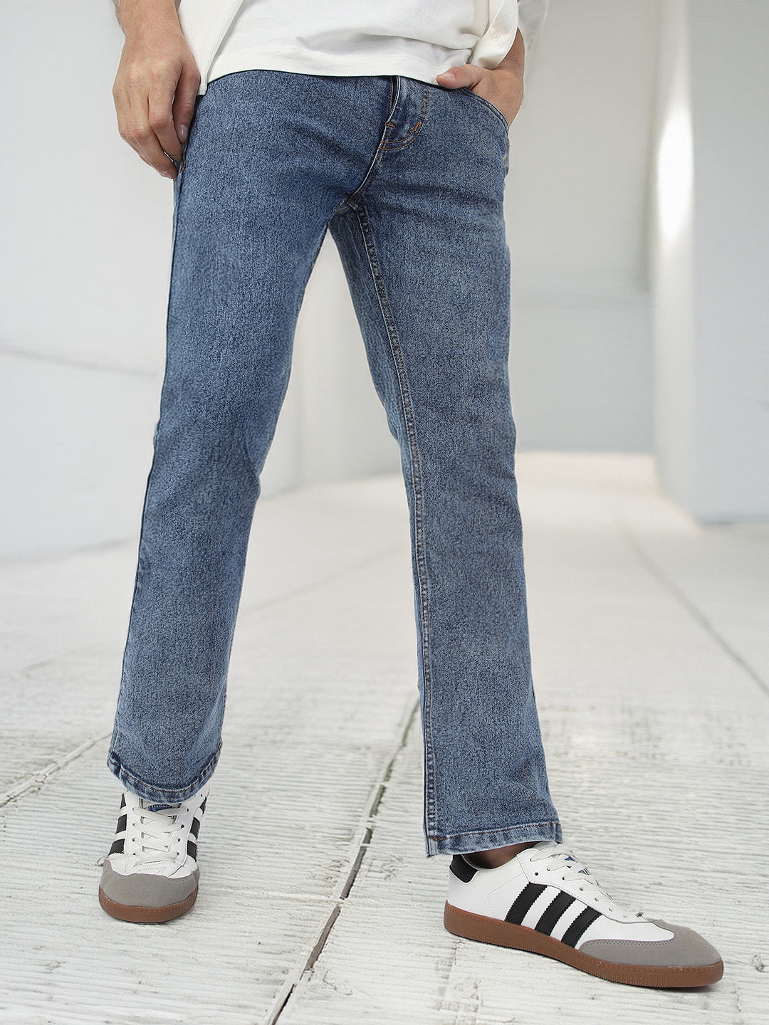 Men's Light Blue Washed Bootcut Jeans Stretchable