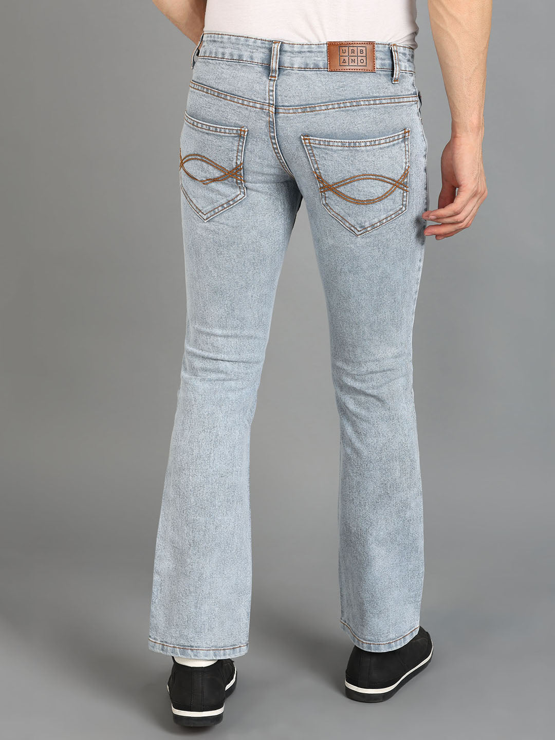 Men's Light Grey Washed Bootcut Jeans Stretchable