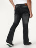 Men's Black Bootcut Fit Mid Rise Tinted Heavy Washed Jeans Stretchable