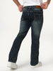 Men's Dark Blue Bootcut Fit Mid Rise Tinted Heavy Washed Jeans Stretchable