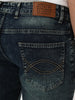 Men's Dark Blue Bootcut Fit Mid Rise Tinted Heavy Washed Jeans Stretchable