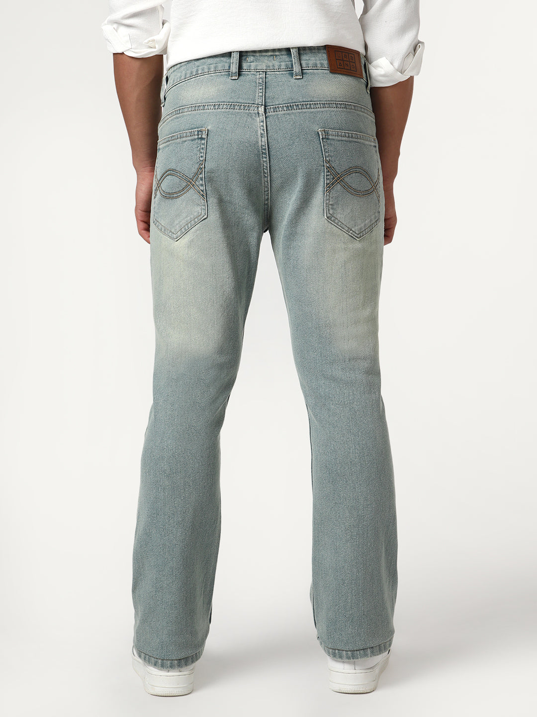 Men's Ice Blue Bootcut Fit Mid Rise Tinted Heavy Washed Jeans Stretchable