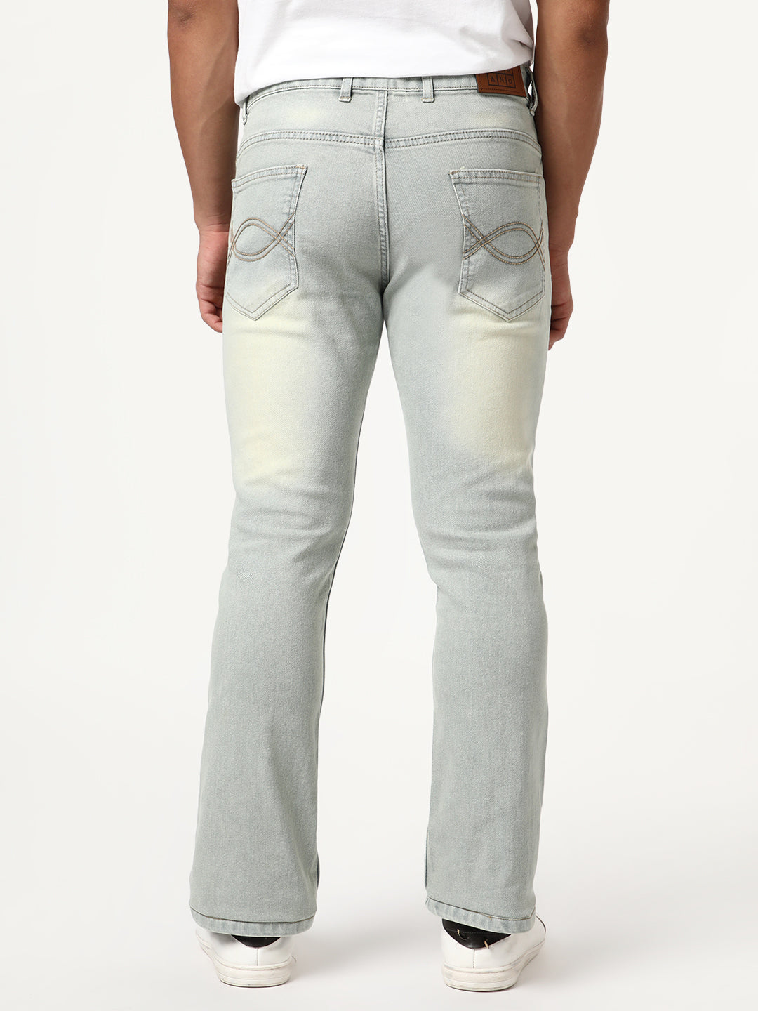 Men's Ice Grey Bootcut Fit Mid Rise Tinted Heavy Washed Jeans Stretchable