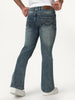 Men's Light Blue Bootcut Fit Mid Rise Tinted Heavy Washed Jeans Stretchable