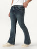 Men's Blue Bootcut Fit Mid Rise Tinted Heavy Washed Jeans Stretchable