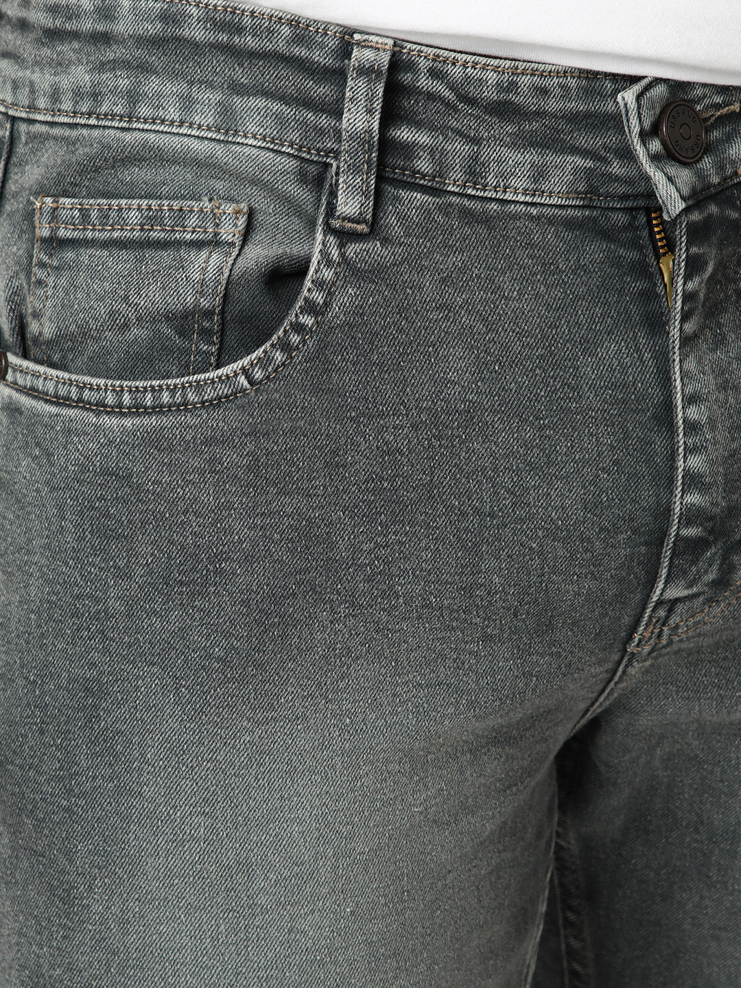 Men's Grey Bootcut Fit Mid Rise Tinted Heavy Washed Jeans Stretchable