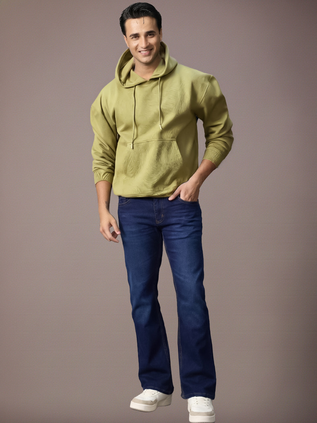 Men's Dark Blue Washed Bootcut Jeans Stretchable