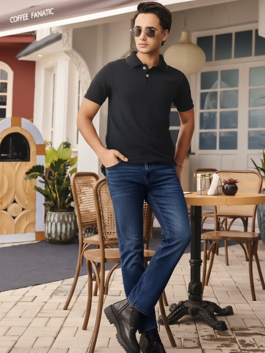 Men's Dark Blue Washed Bootcut Jeans Stretchable