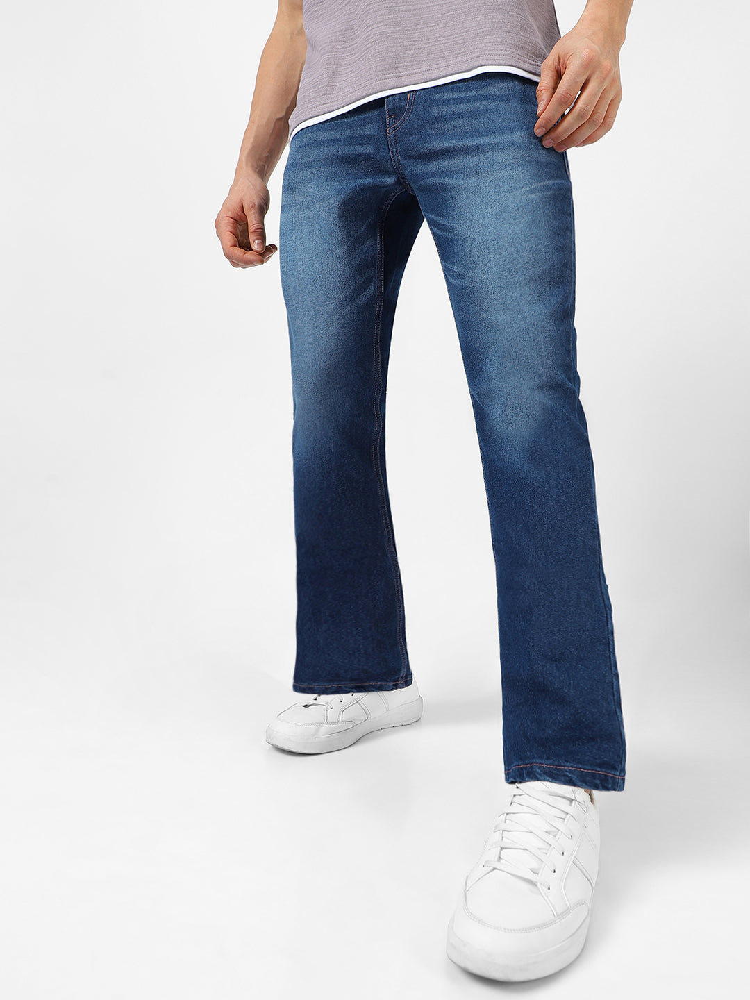 Men's Blue Washed Bootcut Jeans Stretchable