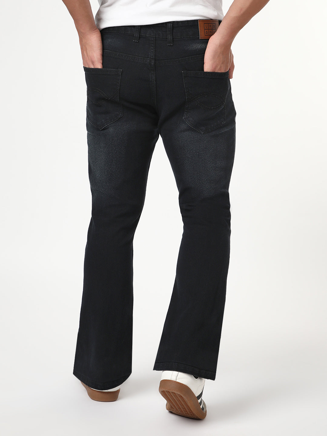 Men's Black Bootcut Fit Mid Rise Heavy Washed Jeans Stretchable