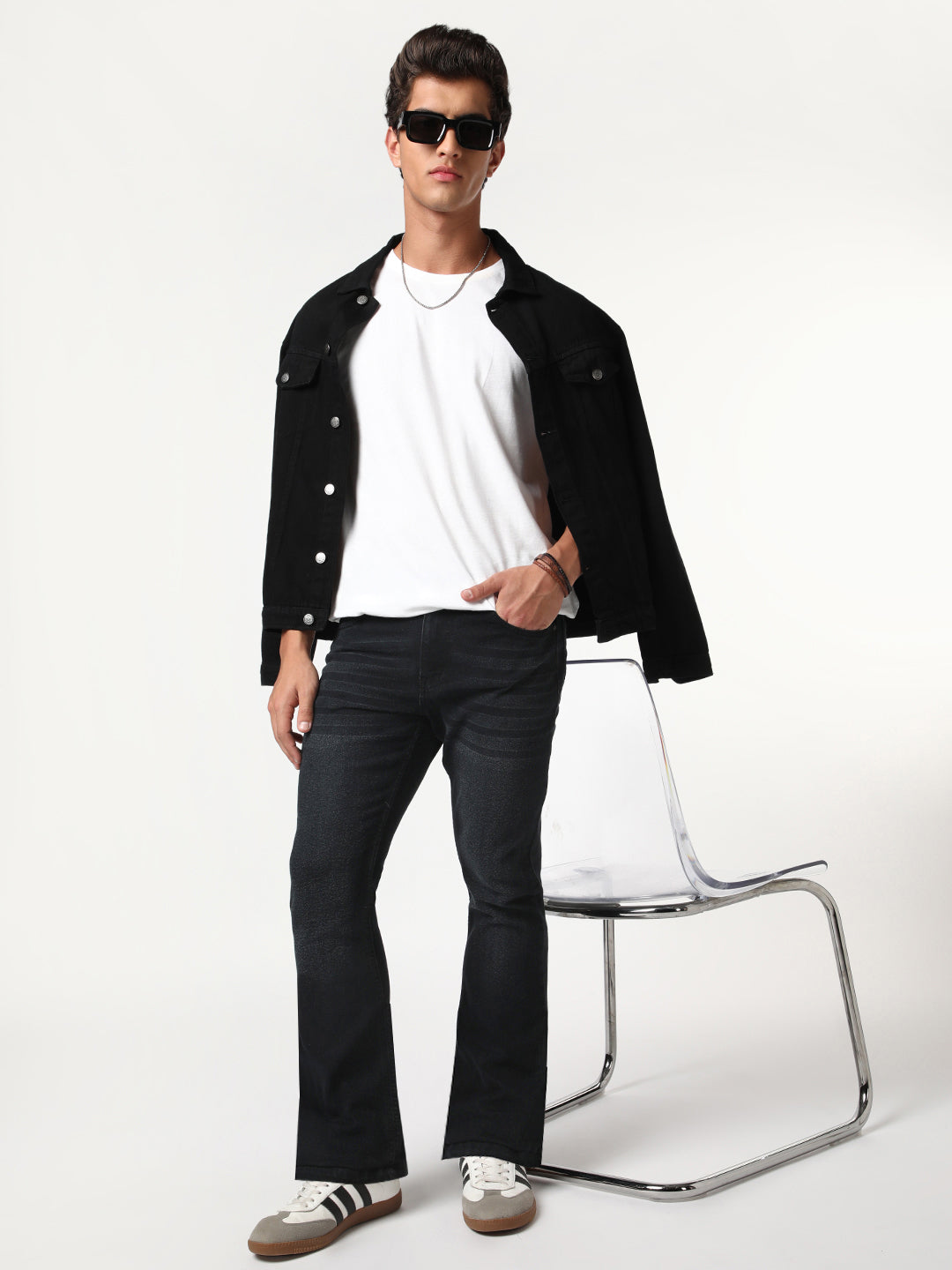 Men's Black Bootcut Fit Mid Rise Heavy Washed Jeans Stretchable