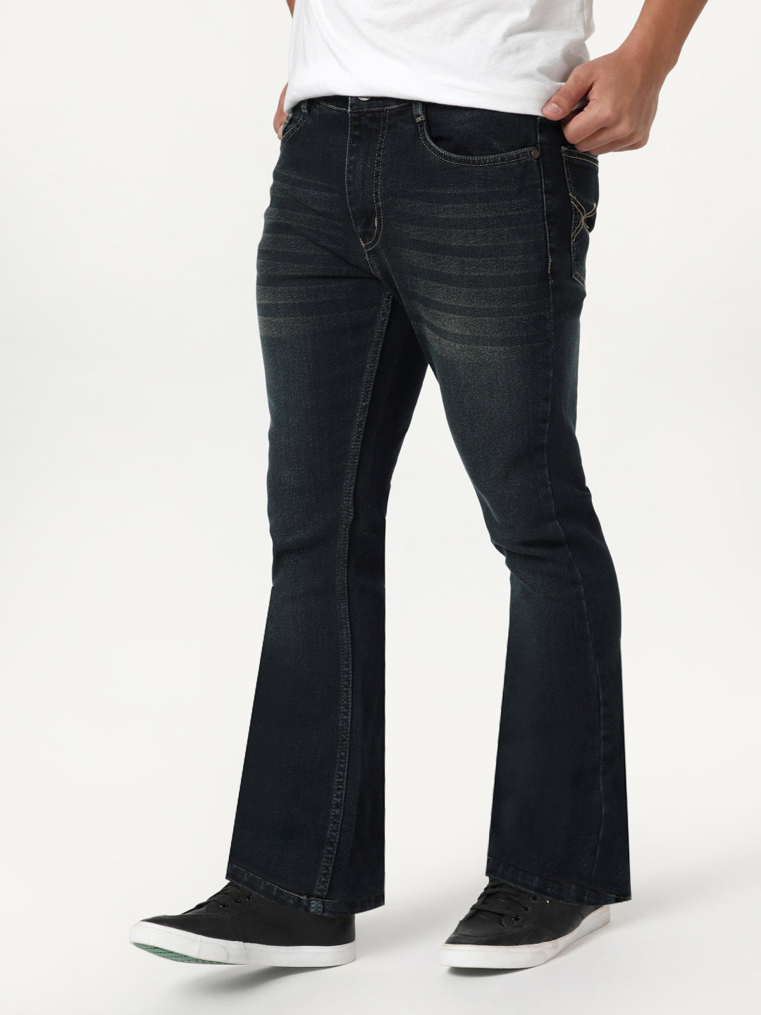 Men's Carbon Blue Bootcut Fit Mid Rise Heavy Washed Jeans Stretchable