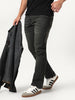 Men's Dark Grey Bootcut Fit Mid Rise Heavy Washed Jeans Stretchable
