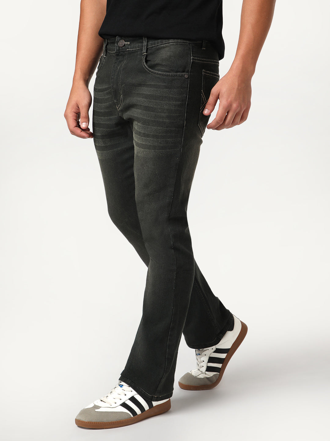 Men's Dark Grey Bootcut Fit Mid Rise Heavy Washed Jeans Stretchable