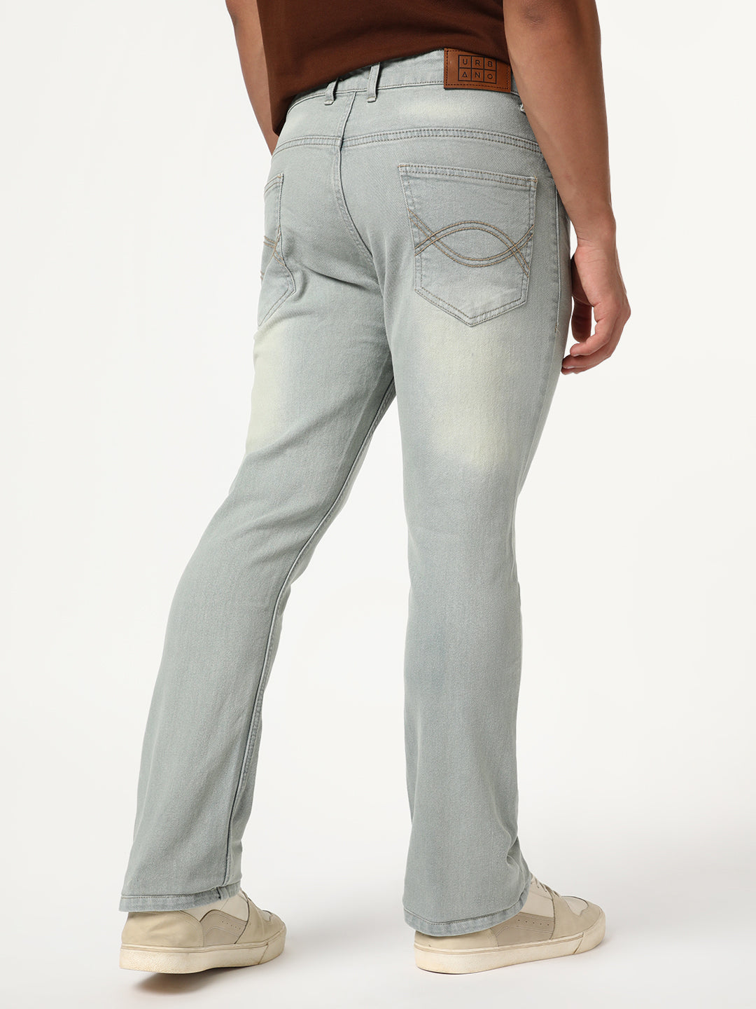 Men's Ice Grey Bootcut Fit Mid Rise Heavy Washed Jeans Stretchable