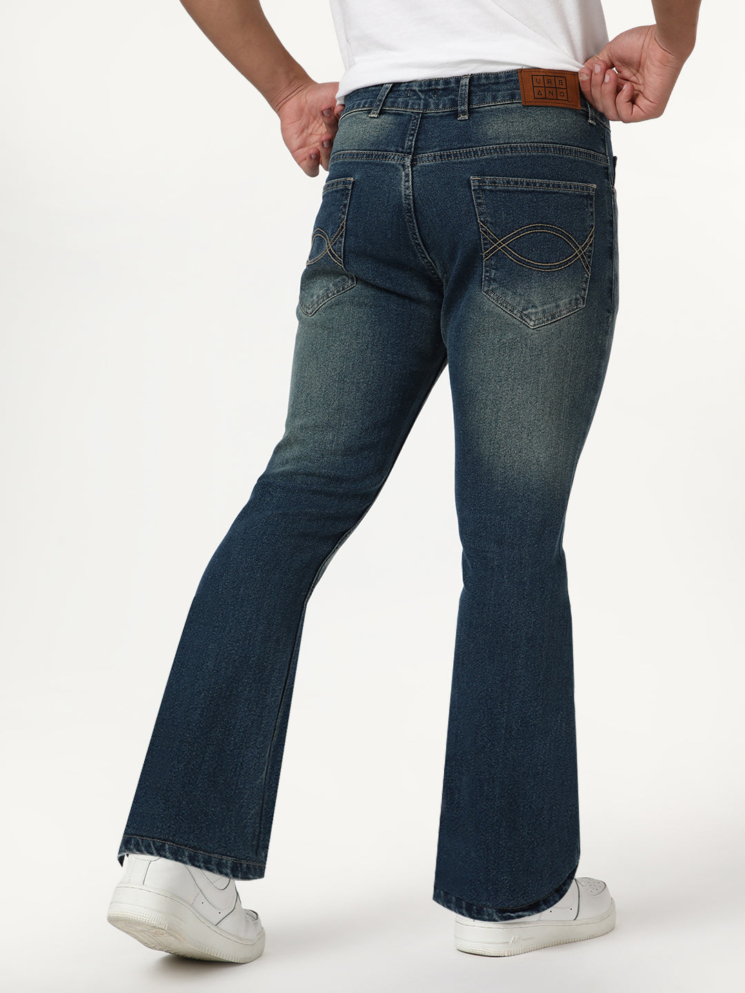 Men's Light Blue Bootcut Fit Mid Rise Heavy Washed Jeans Stretchable
