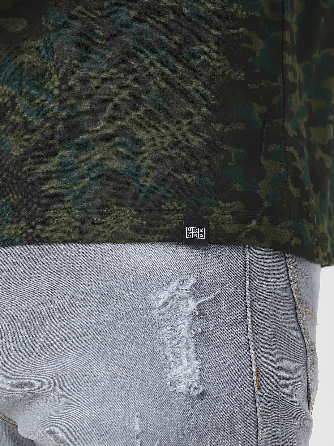 Men's Olive Green, Khaki Military Camouflage Printed Slim Fit Full Sleeve Cotton T-Shirt