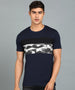 Men's Navy Blue Military Camouflage Printed Slim Fit Half Sleeve Cotton T-Shirt