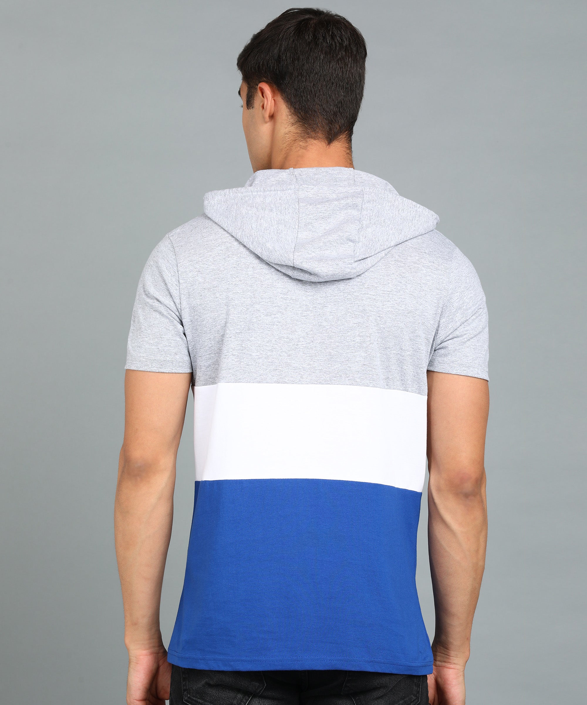 Urbano Fashion Men's Grey, White, Royal Blue Cotton Slim Fit Half Sleeve Hooded T-Shirt