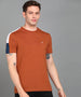 Urbano Fashion Men's Cotton Brown Colour-Block Slim Fit Half Sleeve T-Shirt