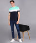 Urbano Fashion Men's Navy Blue, White, Mint Green Cotton Color-Block Slim Fit Half Sleeve T-Shirt
