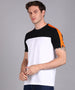 Men's Black, White, Orange Cotton Color-Block Slim Fit Half Sleeve T-Shirt