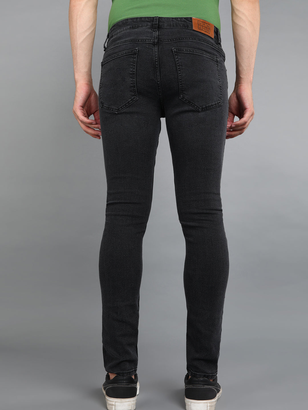 Men's Dark Grey Regular Fit Washed Jeans Stretchable