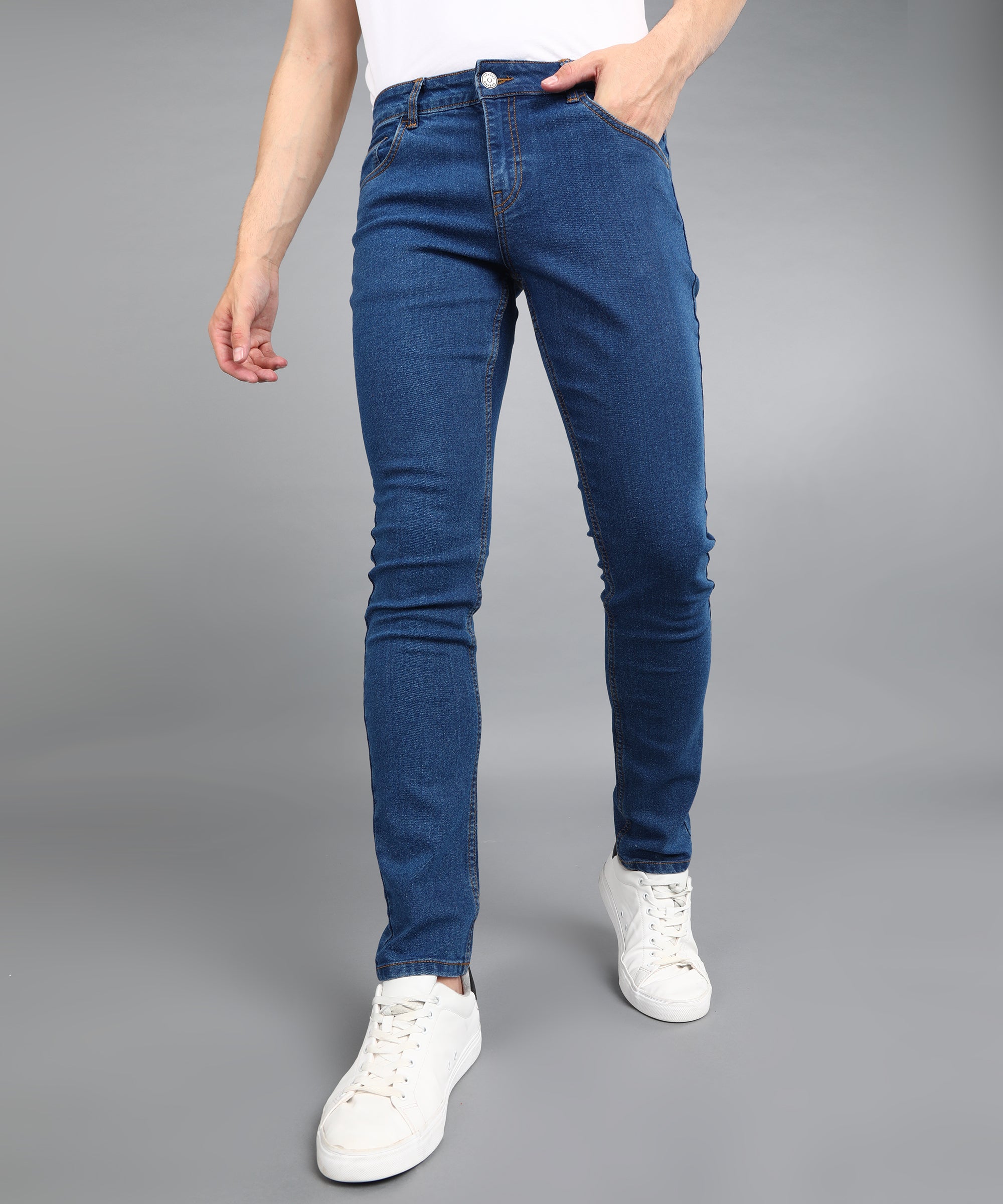 Men's Blue Regular Fit Washed Jeans Stretchable