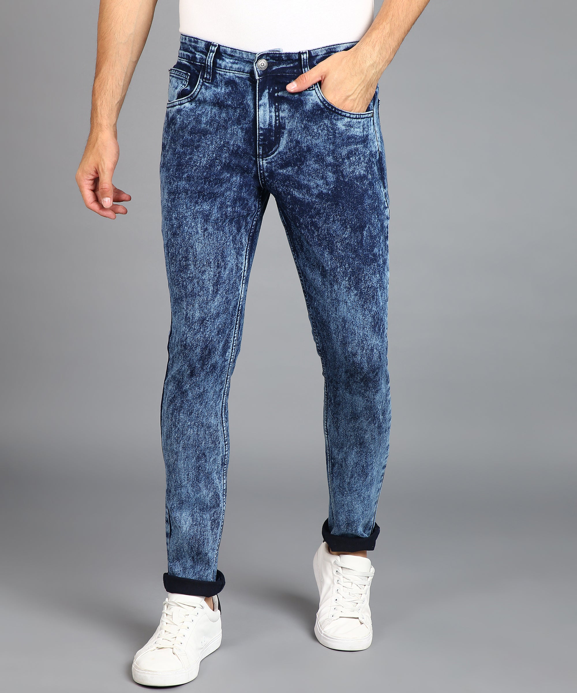 Urbano Fashion Men's Carbon Blue Regular Fit Washed Jeans Stretchable