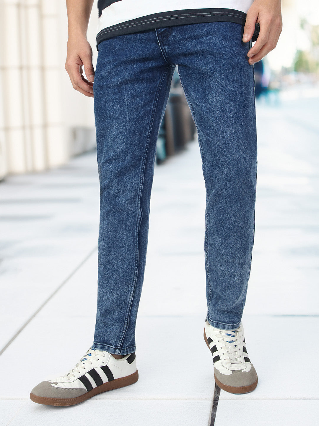 Men's Carbon Blue Regular Fit Washed Jeans Stretchable