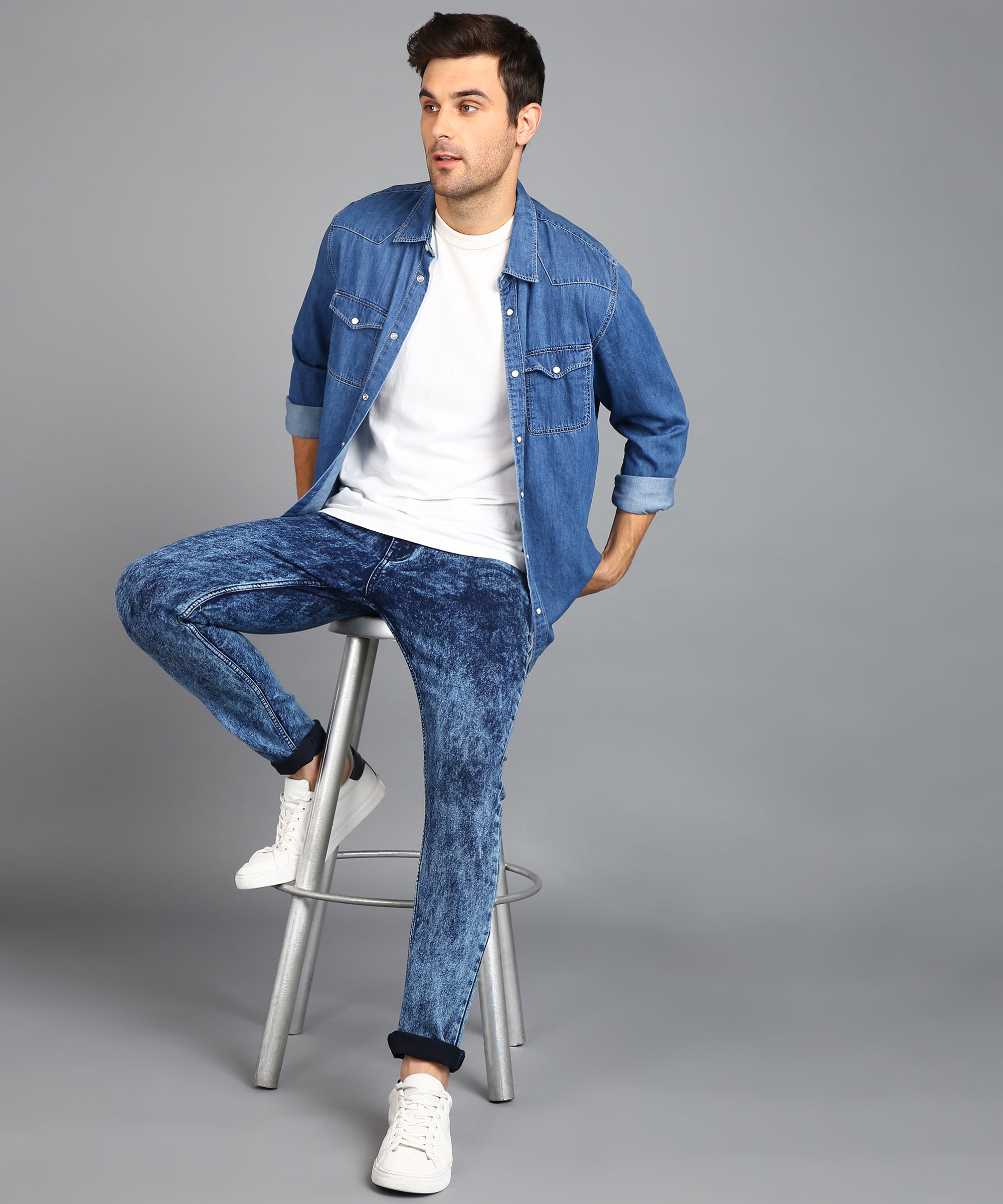 Urbano Fashion Men's Carbon Blue Regular Fit Washed Jeans Stretchable