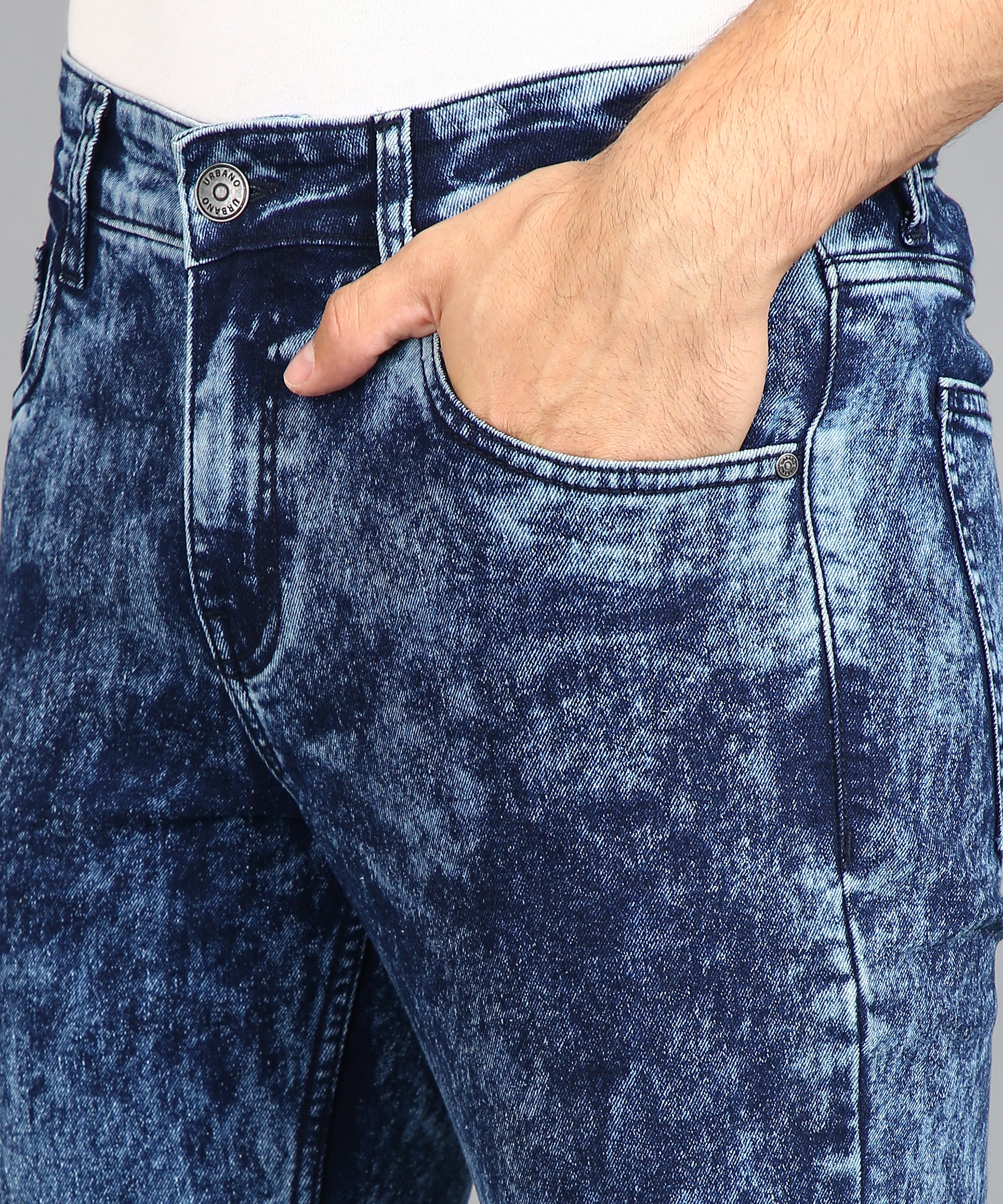 Urbano Fashion Men's Carbon Blue Regular Fit Washed Jeans Stretchable